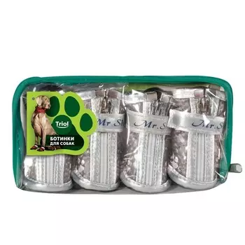 Triol ботинки для собак "Лапки", серебряные, размер XL, 55х45х55 мм - 4 шт Китай 1 уп. х 1 шт. х 0.124 кг