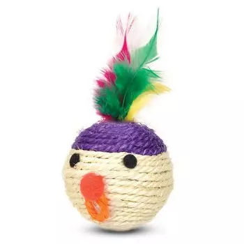 Triol игрушка для кошек из сизаля "Мяч-мордашка с перьями", d65мм для всех возрастов Китай 1 уп. х 1 шт. х 0.047 кг