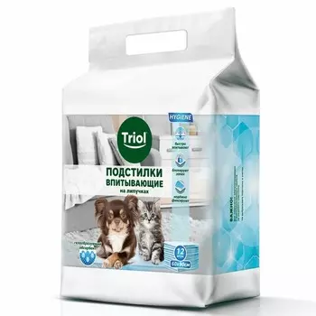 Triol подстилки впитывающие на липучках для собак 600х900 мм, 12 шт для всех возрастов Китай 1 уп. х 1 шт. х 0.792 кг