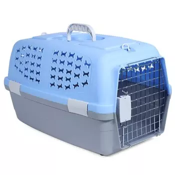 Triol серия Travel переноска для животных c металлической дверцей "Косточки", голубая, размер L - 600х390х350 мм для всех возрастов l Китай 1 уп. х 1 шт. х 2.333 кг