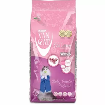 Van Cat Baby Powder наполнитель для кошек, 100% натуральный, комкующийся, без пыли, с ароматом детской присыпки - 15 кг Турция 1 уп. х 1 шт. х 15 кг