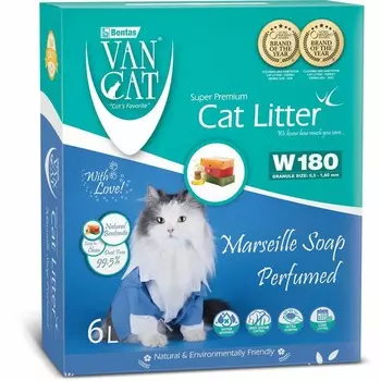 Van Cat Marsilla Soap наполнитель для кошек, 100% натуральный, комкующийся, без пыли, с ароматом марсельского мыла - 6 л, 5,1 кг Турция 1 уп. х 1 шт. х 5.1 кг