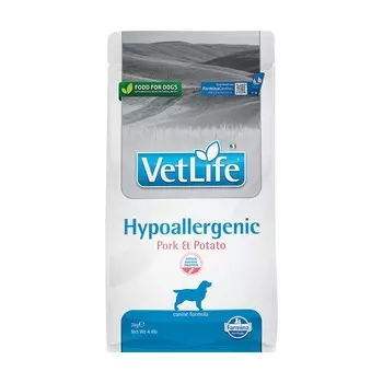 Vet Life Dog Hypoallergenic Pork & Potato полнорационный сухой корм для собак для снижения пищевой аллергии и/или непереносимости, диетический, со свининой и картофелем - 2 кг ветеринарный супер премиум без курицы для взрослых со свининой для всех пород мешок Импортный корм 1 уп. х 1 шт. х 2 кг