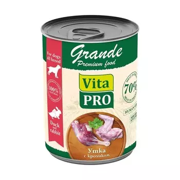 Vita Pro Grande влажный корм для взрослых собак, с уткой и кроликом, кусочки в соусе, в консервах - 970 г повседневный премиум для взрослых с кроликом для всех пород консервы (в железной банке) Российский корм 1 уп. х 12 шт. х 11.64 кг