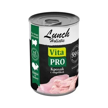 Vita Pro Lunch влажный корм для взрослых собак, с кроликом и индейкой, в соусе, в консервах - 400 г повседневный премиум для взрослых с индейкой для всех пород консервы (в железной банке) Российский корм 1 уп. х 9 шт. х 3.69 кг