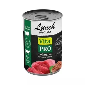 Vita Pro Lunch влажный корм для взрослых собак, с говядиной и бурым рисом, в консервах - 970 г повседневный премиум для взрослых с говядиной для всех пород консервы (в железной банке) Российский корм 1 уп. х 9 шт. х 3.69 кг