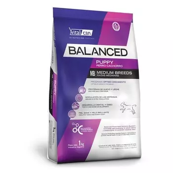 Vitalcan Balanced Dog Puppy сухой корм для щенков средних пород, с курицей - 1 кг супер премиум для щенков с курицей породы среднего размера мешок Аргентина 1 уп. х 1 шт. х 1 кг