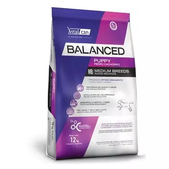 Vitalcan Balanced Dog Puppy сухой корм для щенков средних пород, с курицей - 12 кг супер премиум для щенков с курицей породы среднего размера мешок Аргентина 1 уп. х 1 шт. х 12 кг