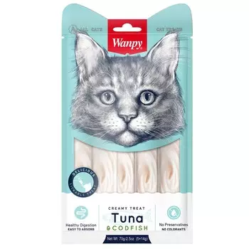 Wanpy Cat лакомство для кошек «нежное пюре» из тунца и трески - 70 г для взрослых с треской Китай 1 уп. х 1 шт. х 0.07 кг