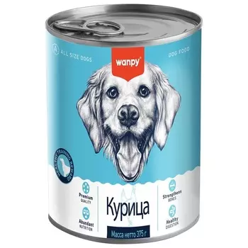 Wanpy Dog для собак из курицы, 375 г (консервы) для взрослых с курицей консервы (в железной банке) Импортный корм 1 уп. х 24 шт. х 9 кг