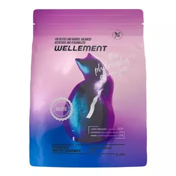 Wellement сухой корм для кошек крупных пород, с индейкой и кроликом повседневный холистик для взрослых с индейкой породы крупного размера мешок Импортный корм 1 уп. х 1 шт. х 5 кг