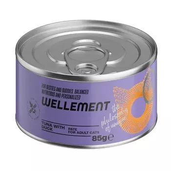 Wellement влажный корм для кошек, с тунцом и уткой, паштет, в консервах - 85 г для взрослых с тунцом консервы (в железной банке) Таиланд 1 уп. х 24 шт. х 2.64 кг