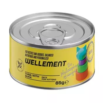 Wellement влажный корм для котят, тунцом и уткой, паштет, в консервах - 85 г для котят с тунцом консервы (в железной банке) Таиланд 1 уп. х 24 шт. х 2.64 кг