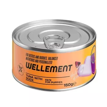 Wellement влажный корм для щенков, с тунцом и уткой, паштет, в консервах - 150 г для щенков с тунцом консервы (в железной банке) Таиланд 1 уп. х 24 шт. х 4.56 кг