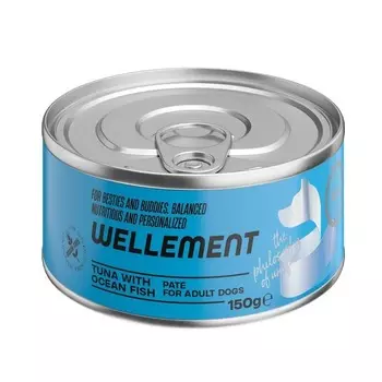 Wellement влажный корм для собак, с тунцом и океанической рыбой, паштет, в консервах - 150 г для взрослых с тунцом консервы (в железной банке) Таиланд 1 уп. х 24 шт. х 4.56 кг