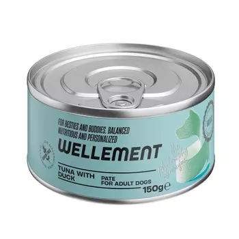 Wellement влажный корм для собак, с тунцом и уткой, паштет, в консервах - 150 г для взрослых с тунцом консервы (в железной банке) Таиланд 1 уп. х 24 шт. х 4.56 кг