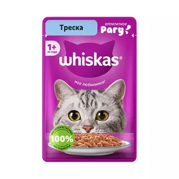 Whiskas для кошек, полнорационный, рагу, с ТРЕСКОЙ, в паучах - 75 г повседневный премиум для взрослых с треской для всех пород паучи Россия 1 уп. х 28 шт. х 2.1 кг
