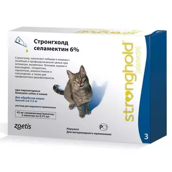Zoetis Стронгхолд капли для кошек, против наружных паразитов, 2,6-7,5 кг, 3 пипетки х 0,75 мл - 45 от вшей для взрослых США 1 уп. х 1 шт. х 0.04 кг