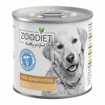 Zoodiet Food Sensitivities Beef влажный корм для взрослых собак с чувствительным пищеварением, с говядиной, в консервах - 240 г х 12 шт повседневный супер премиум для взрослых с говядиной для всех пород консервы (в железной банке) Россия 1 уп. х 12 шт. х 2.88 кг