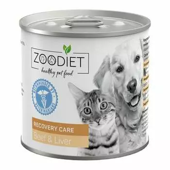 Zoodiet Recovery Care Beef&Liver влажный корм для взрослых собак и кошек в период восстановления, с говядиной и печенью, в консервах - 240 г х 12 шт повседневный супер премиум для взрослых с печенью для всех пород консервы (в железной банке) Россия 1 уп. х 12 шт. х 2.88 кг