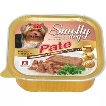 Зоогурман Smolly Dog Pate влажный корм для собак мелких и средних пород, паштет с телятиной и утиной печенью, в ламистерах - 100 г повседневный супер премиум низкозерновые для взрослых с печенью породы мелкого размера паштет и ламистеры Российский корм 1 уп. х 15 шт. х 1.5 кг