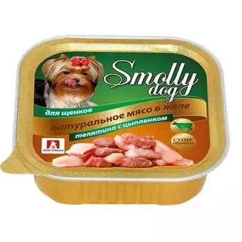 Зоогурман Smolly Dog влажный корм для собак мелких и средних пород, фарш из телятины с цыпленком, в ламистерах - 100 г повседневный супер премиум низкозерновые для взрослых с цыпленком породы мелкого размера паштет и ламистеры Российский корм 1 уп. х 15 шт. х 1.5 кг