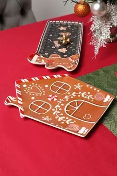Блюдо фарфоровое сервировочное с принтом Gingerbread Easy Life
