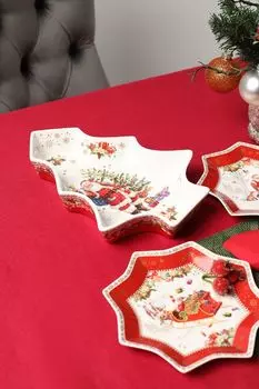 Блюдо фарфоровое сервировочное с принтом Новогодние сувениры Easy Life