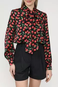 Блуза атласная с бантом и принтом BELUCCI