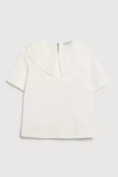 Блуза хлопковая с коротким рукавом и кружевом на воротнике Silver Spoon