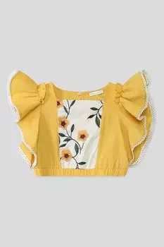 Блуза хлопковая с оборками и принтом Choupette