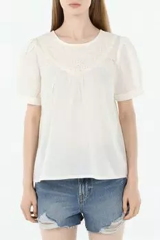 Блуза хлопковая с рукавами фонарик и шитьем OVS