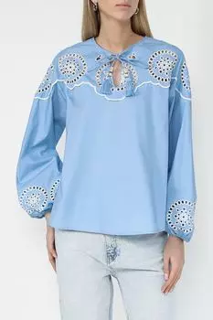 Блуза хлопковая с шитьем и на завязках TWINSET