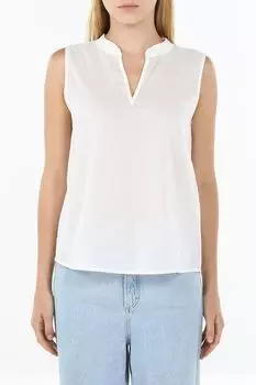 Блуза хлопковая с V-вырезом и отделкой на воротнике OVS