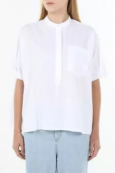 Блуза хлопковая с воротником стойкой и карманом Piombo