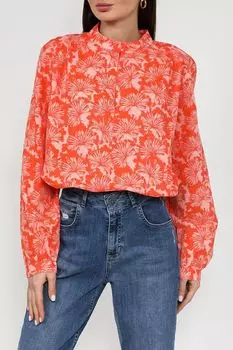 Блуза хлопковая с воротником стойкой и принтом Marc O'Polo