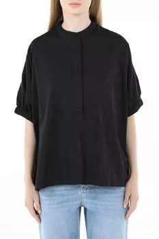 Блуза хлопковая с воротником стойкой свободного кроя Piombo