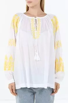 Блуза хлопковая с вышивкой на завязках Piombo