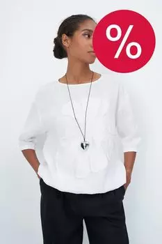 Блуза льняная с цветком ElectraStyle