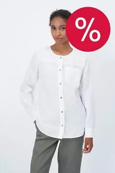 Блуза льняная с коротким рукавом и принтом ElectraStyle