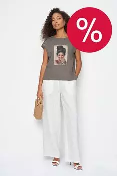 Блуза льняная с принтом ElectraStyle