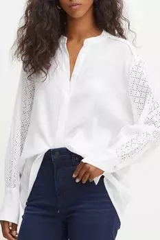 Блуза льняная с шитьем на рукавах BOSS