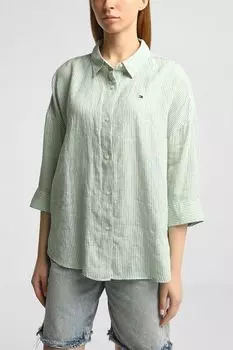 Рубашка льняная в полоску с укороченным рукавом Tommy Hilfiger