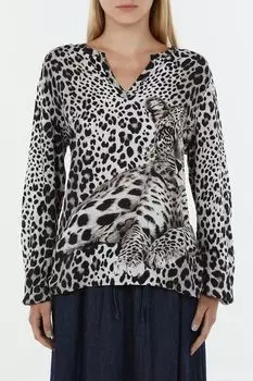 Блуза с V-вырезом с анималистичным принтом Monari