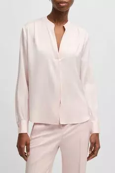 Блуза шелковая с воротником стойкой BOSS