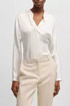 Блузка прямого кроя с драпированным вырезом BOSS