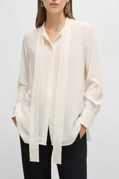 Блузка шелковая прямого кроя с воротником-бабочкой BOSS