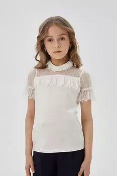 Блузка трикотажная с кружевной отделкой и коротким рукавом Choupette