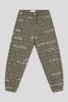 Брюки хлопковые на кулиске с принтом Calvin Klein Jeans