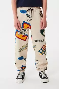 Брюки хлопковые на кулиске с принтом SMENA